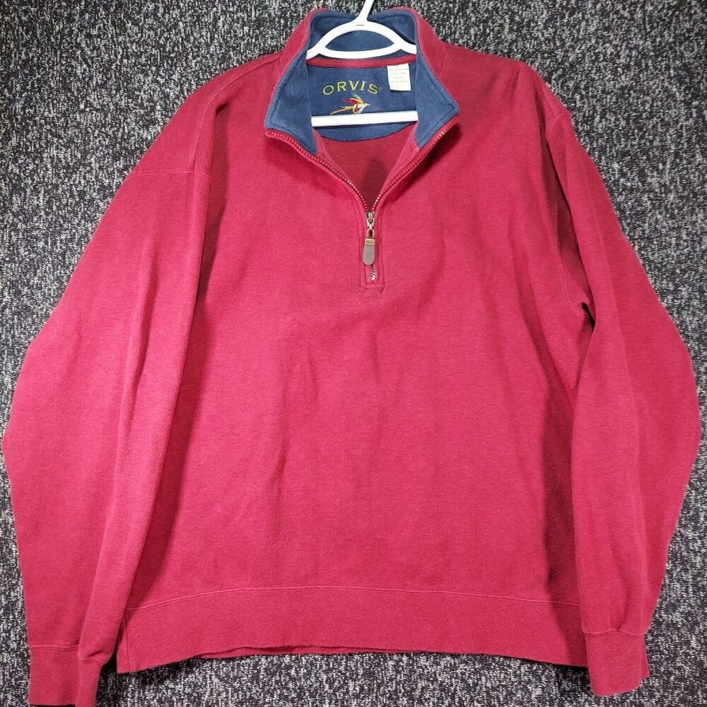 Orvis Men Sweater 1/4 Zip Cotton Red Large
